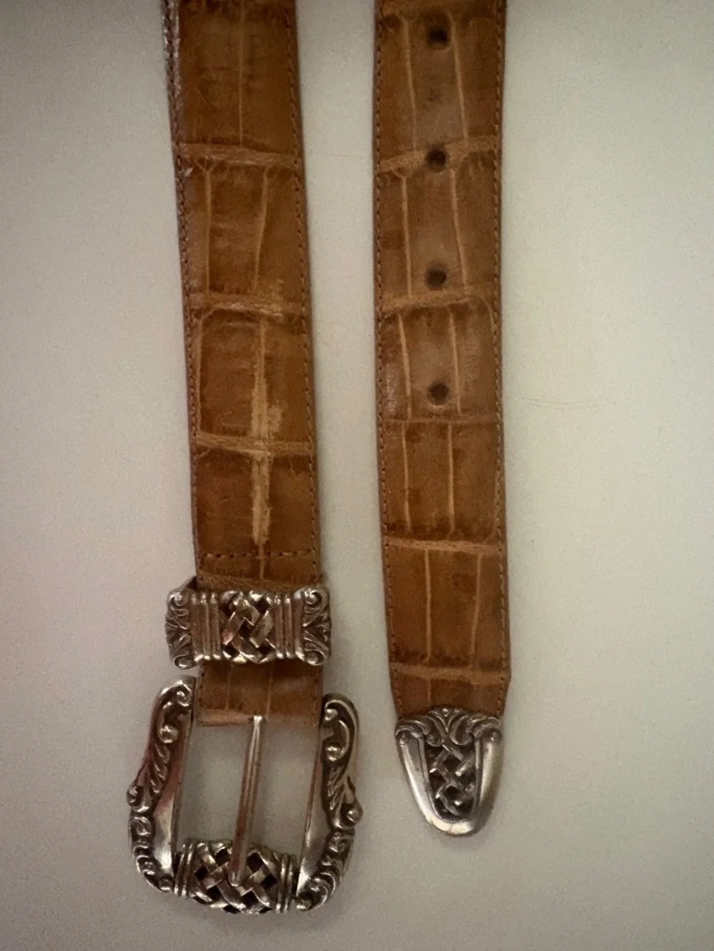 Brighton Light Brown Croc Embossed Leather Belt Size M